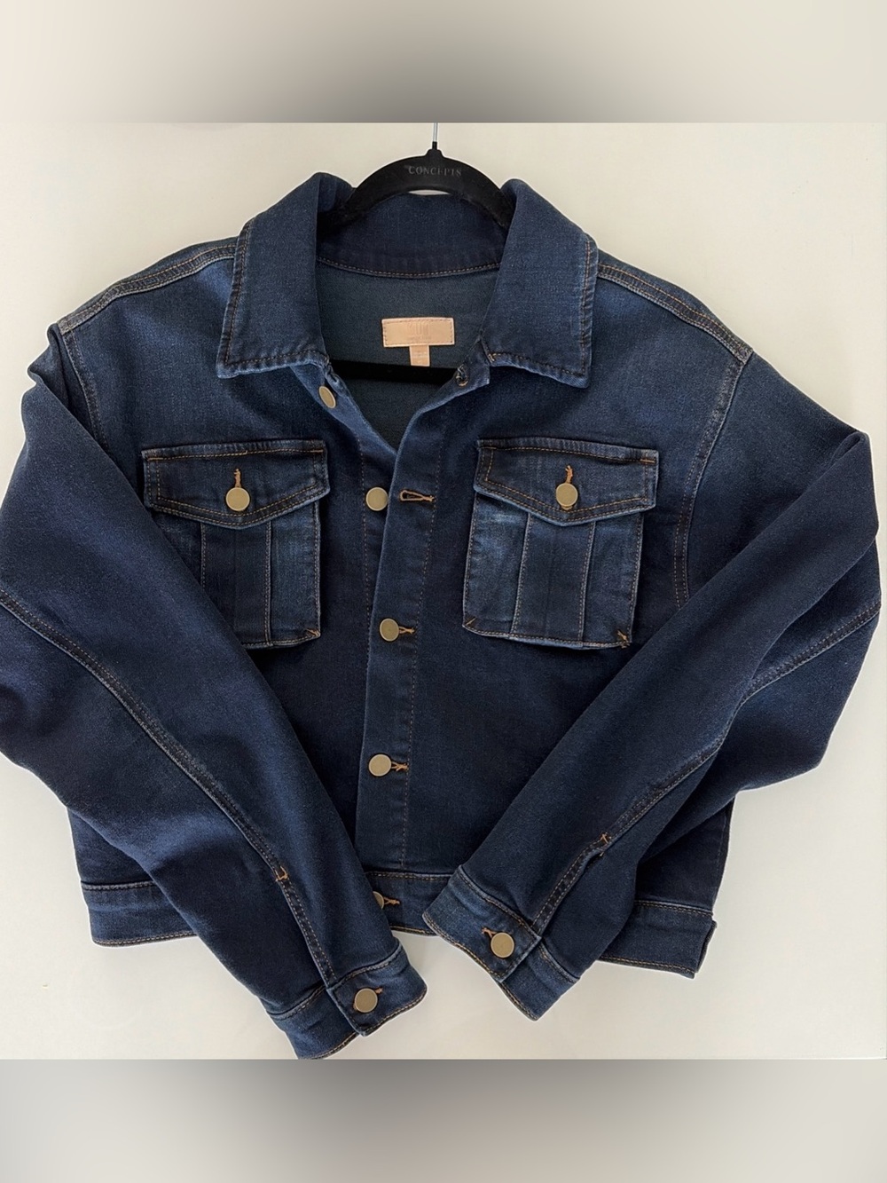 Kut from the Kloth Miller Crop Jacket Cropped Denim Jacket Dark Blue XL Like New